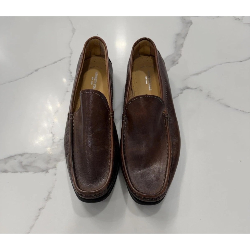 Kenneth Cole Shoes Mens Size 9.5 Brown Leather Slip On Loafers Made‎ In Italy